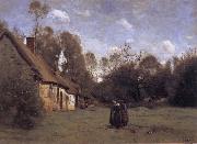 Jean Baptiste Camille  Corot Farmhouse in Normandy oil painting reproduction